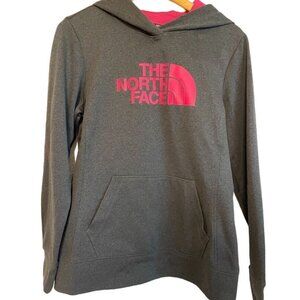 The North Face Women's Hoodie L/G -Grey Pink Logo Kangaroo pocket Polyester